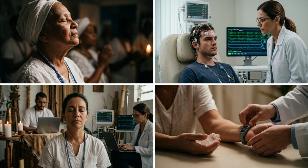 A neurociência moderna, através de estudos de neuroimagem, revelou que práticas espirituais e meditativas ativam áreas específicas do cérebro, como o córtex pré-frontal e o sistema límbico.